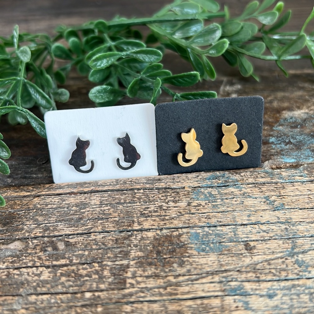 CAT earrings in silver and gold - 2 pairs  - NEW